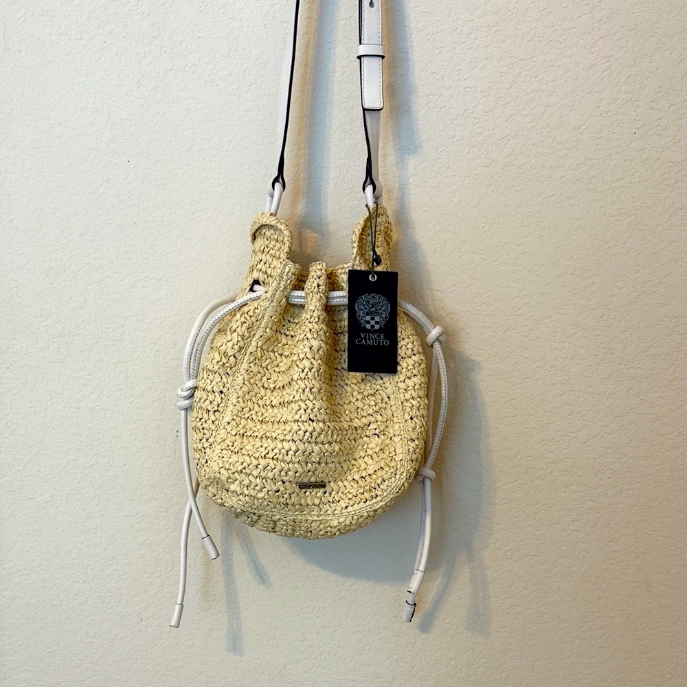 Vince Camuto Cream Crochet Drawstring Crossbody Pouch